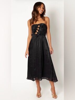 Petal & Pup &100 Mila Strapless Midi Dress in black